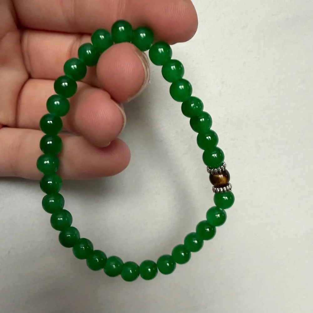 Jade / Tiger’s Eye Beaded Stretchy Bracelet with silver accents